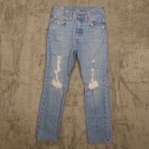 Levi's jeans 501 original fit straight women's 27 light wash blue‎ denim